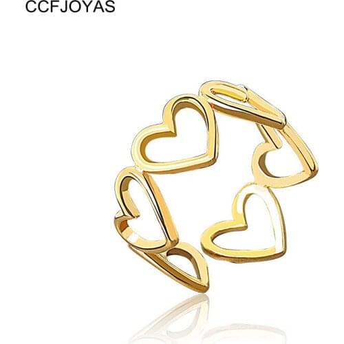 CCFJOYAS European and American Love Open Ring for Women Simple INS wind Hollow Heart Shaped Gold-plated Rings Fashion Jewelry