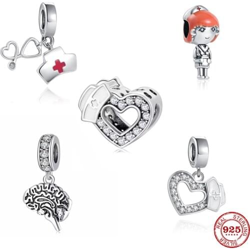 New Hot Sale Original 925 Silver Doctor Nurse Beads Dangle Charms Fit Original Pandora Bangles Women Fashion DIY Jewelry Gifts