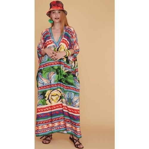 V Neck Multi Color Long Craft Boho Dress 2021 New Fashion Authentic Women Clothing With Plus Size Options Xs To 3xl 4xl 5xl 6xl
