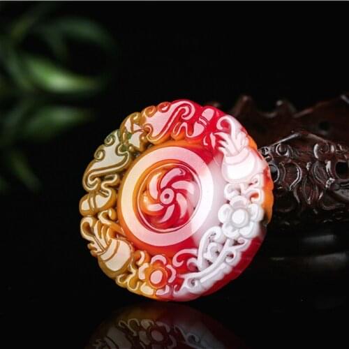 1PC Bat Flower Color Jade Pendant Chinese Necklace Carved Natural Charm Jewelry Amulet Fashion Accessories for Men Women Gifts