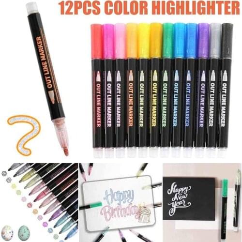 12 Colors Set Double Lines Outline Pen Art Marker Diy Magic Pens Creative Activity for Children Drawing Painting Doodling Toys