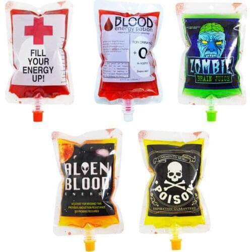 250ml 5 tyles Transparent Clear Medical PVC Material Reusable Blood Energy Drink Bag Halloween Vampire Pouch Props Free shipping
