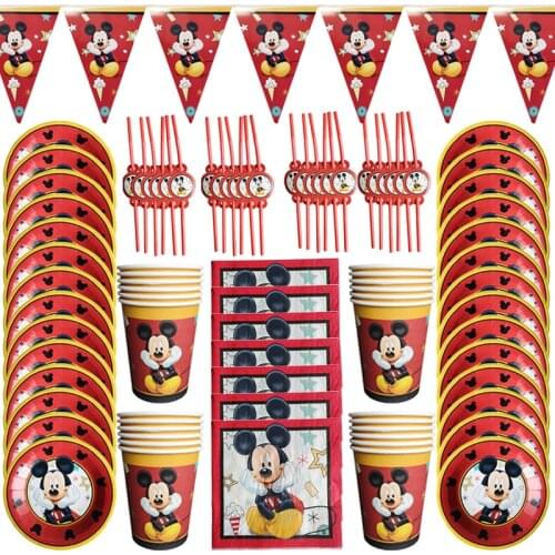 47pcs Mickey Mouse Party Baby Shower Party Supplie Anniversaire for Mickey Theme Birthday Party Disposable Tableware Kids Party