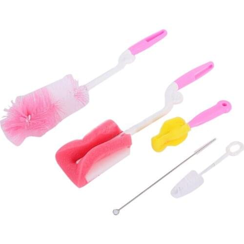 5Pcs/set Baby Bottle Sponge Cleaning Brush Tools Nipple Brushes Handle Utensils Spout Tube Teat Straw Brush Cup Brush Set