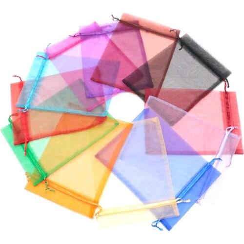 Classical 100pcs 17x23cm Large Drawstring Bags Multi Color Solid Transparent Organza Jewelry Packaging Bags Gift Pouch Cheap
