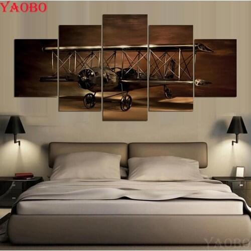 5D DIY diamond painting Cross Stitch 5 Pieces Aircraft Paintings diamond embroidery Full square round Rhinestone pictures mosaic