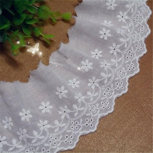6Yards 8cm Off White Flowers Wave Embroidery Lace Embroidered Cotton Cloth Lace Trim Ribbon