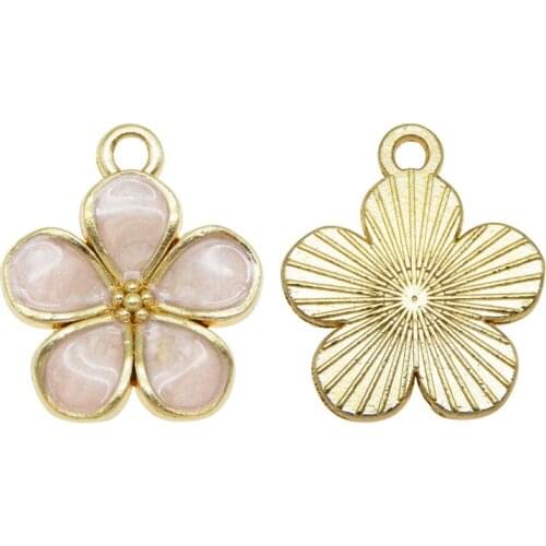 8pcs Enamel Pink Flower Charms Gold Tone Pendant For Necklace Bracelet Earrings Keychain Jewelry Making DIY Accessory New Hot