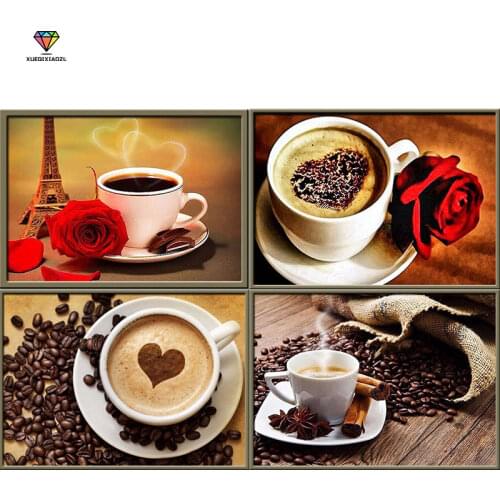 XUEQIXIAOZU 5D DIY Diamond Painting Coffee Safflower Coffee Rhinestone Handicraft Embroidery Diamond Super Mosaic New Year Gift