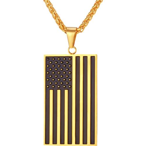 Collare US Flag Pendant 316L Stainless Steel US Sign Gold Color Dog Tag Men Jewelry American Style Necklace Women P712