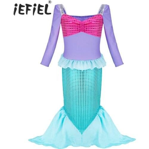 Mermaid Princess Girl Dress Halloween Cosplay Costumes for Kids Baby Girl Mermaid Dress Up Sets Children Birthday Party Clothing