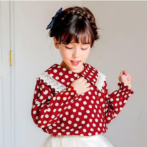 DFXD 2020 Spring Teen Girls Long Sleeve Big Turn Down Collar Dot Doll Shirts Korean Fashion Girls Cotton Shirt 3-12Yrs Outfits
