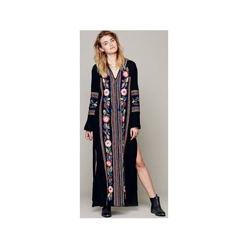 Embroidery Three Quarter Sleeve Long Dress