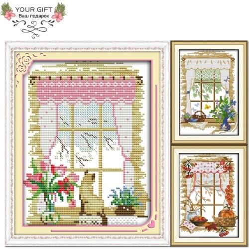 Joy Sunday Seasons Home Decor F846 F847 F848 14CT 11CT The Spring Summer Autumn Of Four Seasons Outside The Window Cross Stitch