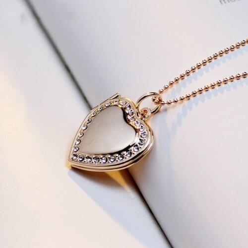 Photo memory floating locket Necklace Rose Gold Color Heart Flash Box fashion necklaces for women 2016 MKA63