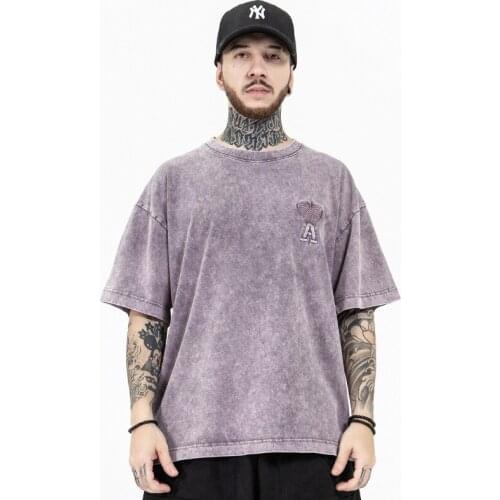 High quality Summer mens clothing Wash water vintage T-shirt loose fit embroidery logo man tops