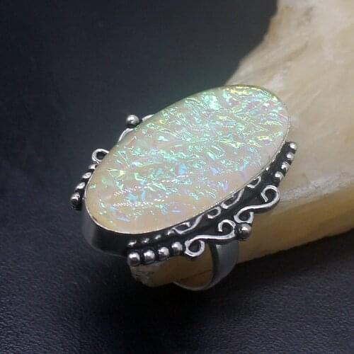 Gemstonefactory Jewelry Big Promotion Single Unique 925 Silver Yellow Gold Dichroic Glass Women Men Rings 7# 20210086