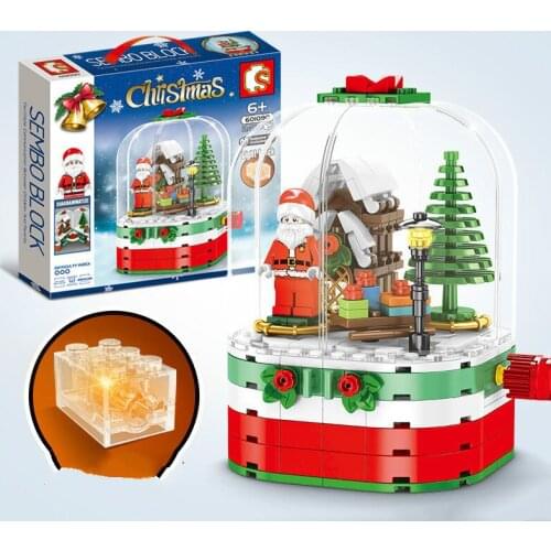 Friends Christmas For Girl LED Light Rotating Box Santa Claus Figures City House Building Blocks Creator Toys for Kid Gift