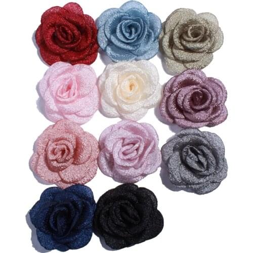 60PCS 5.5CM Artificial Satin Burned Peony Flower For Hairpins Fabric Flowers For Headbands Accessories