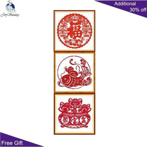 Joy Sunday Chinses Blessing Home Decor Z675 Z676 Z677 Family Portrait Treasure Bowl Surplus Embroidery Cross Stitch kit