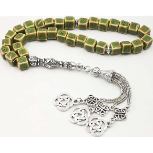 Ceramic Tasbih green 33 Beads two style tesbih Metal tassels Fashion bracelets special Gift rosary for Muslim