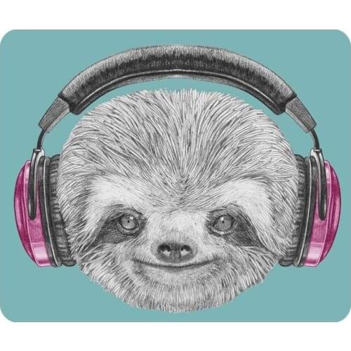 Sloth Gaming Mouse Pad DJ Animal Portrait Headphones Funny Modern Character Cool Smiling Non-Slip Rubber Mouse Pad For
