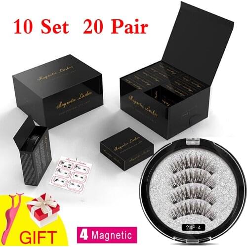 MB 10 Set 4 Magnetic Eyelashes False Eyelashes 3D/6D Natural Lengthening Makeup 20 Pair Magnets lashes Upper With Gift Box