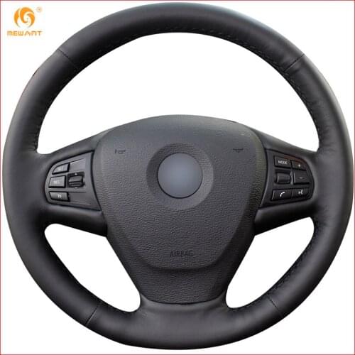 MEWANT Black Genuine Leather Car Steering Wheel Cover for BMW F25 X3 2011-2017 F15 X5 2014 Interior Accessories Parts