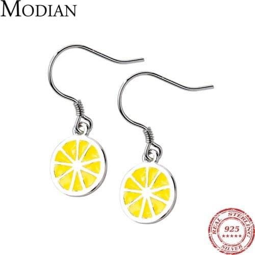 Modian Fashion Dangle Earring Real 925 Sterling Silver Round Lemon Romantic Swing Drop Earring For Women Original Silver Jewelry