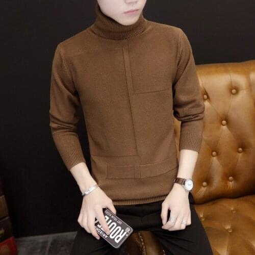 Mens Thick Turtleneck Sweater Mens Youth Solid Color Bottoming Shirt Pullover Jumpers