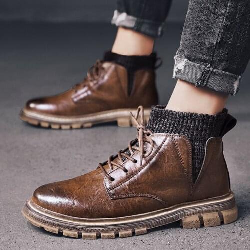 Autumn Boots Men Shoes 2021New Fashion Casual Shoes Men Comfy Lace-up High Quality Leather Casual Boots Mens Boots