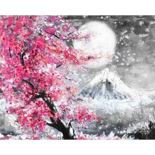 Diamond Embroidery Kits DIY 5D round Diamond Painting flowers Mosaic Pattern Picture Of Rhinestones Mount Fuji Cherry blossoms