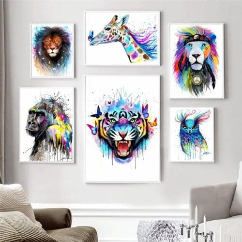 Fox Lion Giraffe Tiger Owl Feather Flower Wall Art Canvas Painting Nordic Posters And Prints Wall Pictures For Living Room Decor