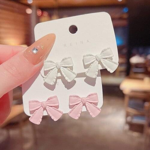 Korean Summer New Trendy Bowknot Earrings for Women Pink Stud Earrings Jewelry Female Delicate Romantic Ear Studs Wholesale Gift