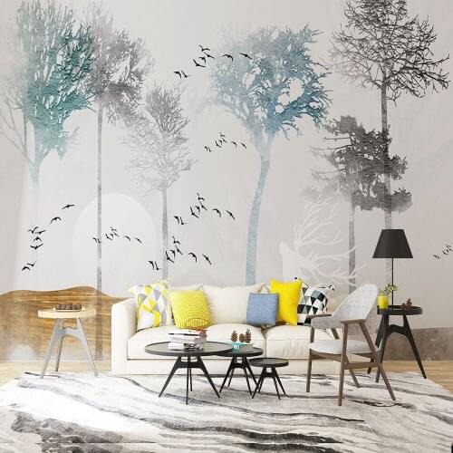 Seamless wallpaper Modern minimalist fresh jungle elk TV background wall painting