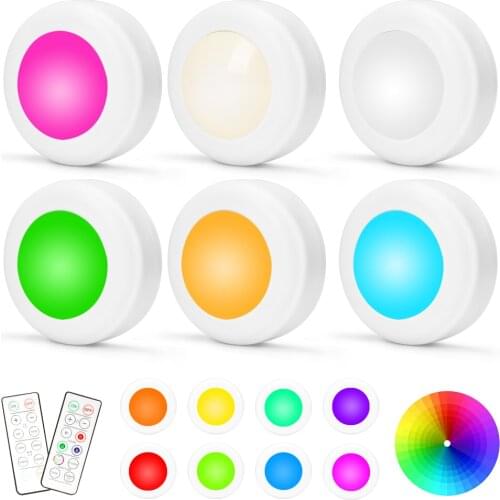 RGB Night Cabinet Light 16 Colors Touch Sensor LED Night Lamp with Remote Control Wardrobe Dimmable Puck Lights Battery Powered