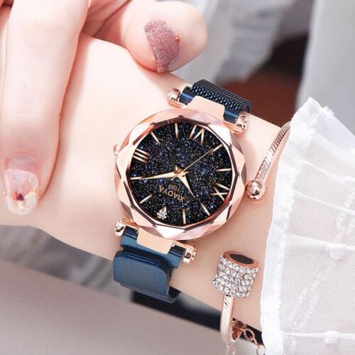 Luxury Starry Sky Watch For Women Clock Magnetic Stainless Steel Mesh Bracelet High Quality Ladies Fashion Luminous montre femme