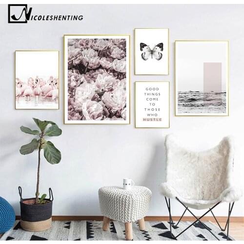 Scandinavia Style Rose Flower Flamingo Wall Art canvas Painting Sea Landscape Poster Print Decorative Picture Modern Home Decor