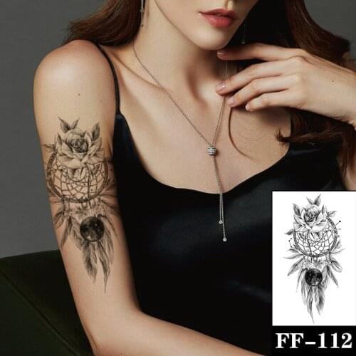 Large Peony Rose Flower Waterproof Temporary Tattoo Sticker Black Feather Crystal Ball Tatto Body Art Arm Girl Women Fake Tatoo