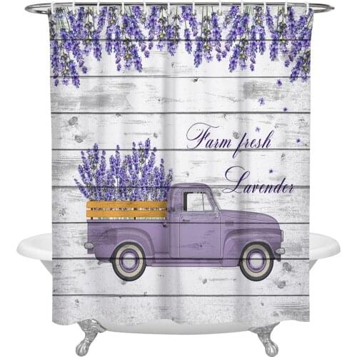 Rural Style Truck Lavender Farm Shower Curtain Polyester Fabric Waterproof Shower Curtains Modern Bathroom Curtain
