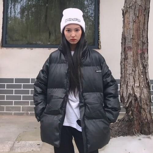 Make big yards dress new cotton-padded jacket winter new fat younger sister pu leather collar loose long-sleeved thickening cott