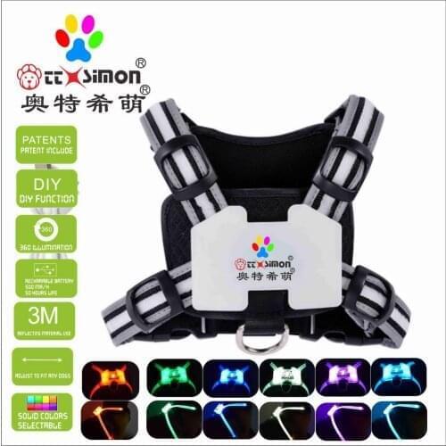 CC Simon service dog vest harness pet light up collar night Puppy Lead Pets Vest xl dog collar for large dog