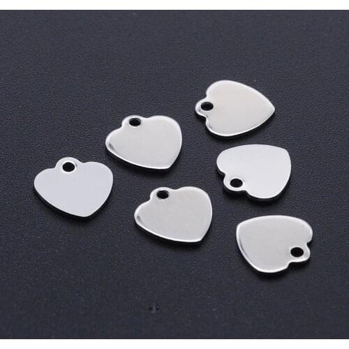 10pcs/lot 100% Stainless Steel Heart Blank Charms Wholesale Bracelets Pendants Accept OEM Order Never Tarnish