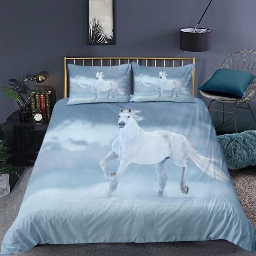 Fashion Animal Horse Series Pattern Digital Printing 2/3pcs Bedding Single Bed Double Bed Set Autumn And Winter Bedding