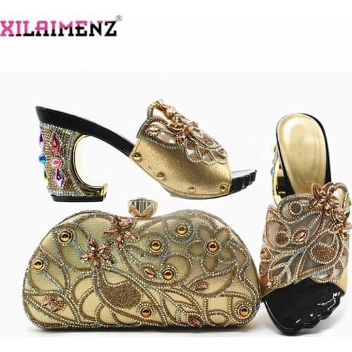2019 Special Designer Nigerian Style Party Shoes and Bag to Match Set Italian Women Shoes and Bag Set for Wedding Party in Gold