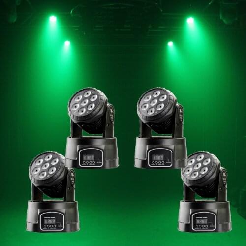 4Pcs/lot 7x12W Led Moving Head Wash Light Mini Music Sound Dmx Light 7*12w RGBW Lamp Christmas Party lumiere Laser Show Stage