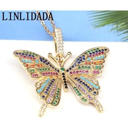 5Pcs White / Rainbow CZ Crystal Butterfly Charm Choker Necklaces Cubic Zircon Women Jewelry Choker