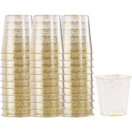 5PCS Disposable Plastic Cups Clear Portion Gold Trapezoidal Food Container for Jelly Yogurt Mousses Dessert Baking