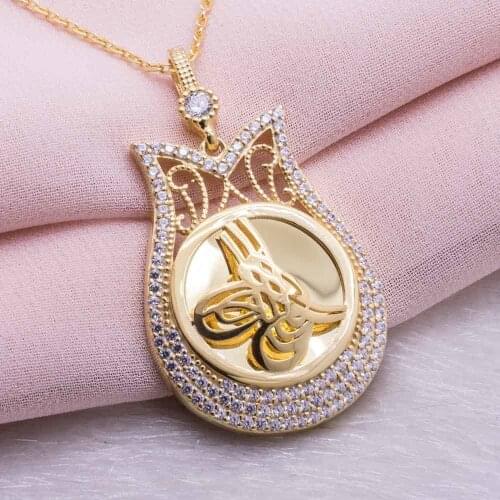 925 Sterling Silver Gold Plated Women Necklace with Tulip Shaped Ottoman Sign