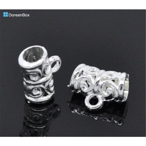 100 PCs Doreen Box Tube Spacers Beads Bail Znic Alloy Silver Color Pattern Bead For DIY Jewelry Making Accessories 11x5mm